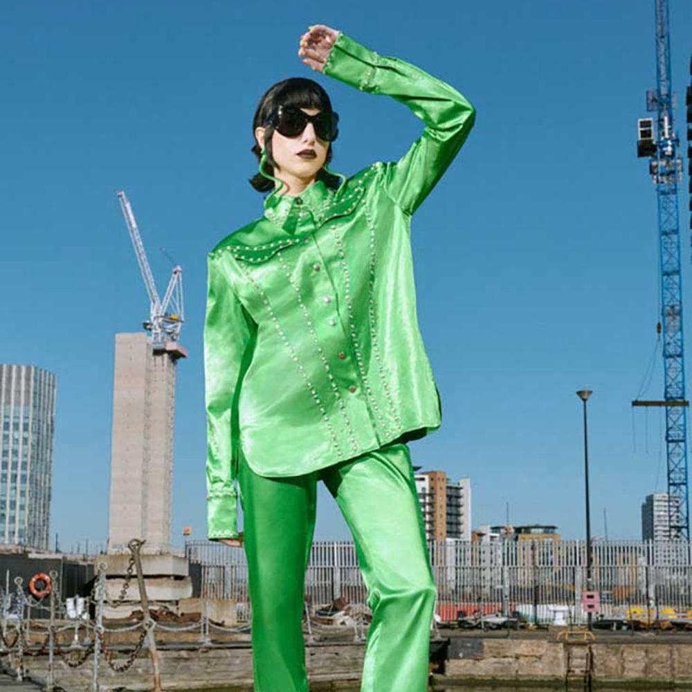 HM Studio 2022 Green Studded Western Shirt